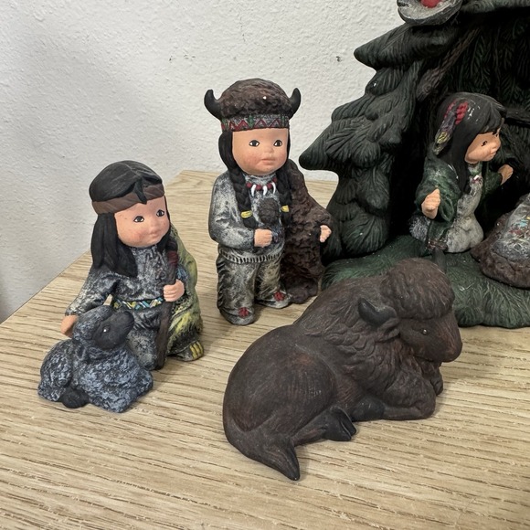 Native American Nativity Scene Kimple Hand Painted Ceramic 13 Pieces‎ Vintage - Picture 2 of 16